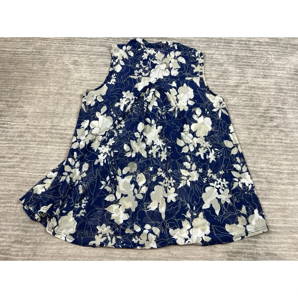 Ember‎ Top Womens 1X Blue Floral Sleeveless Sheer V-Neck Polyester - Picture 6 of 12